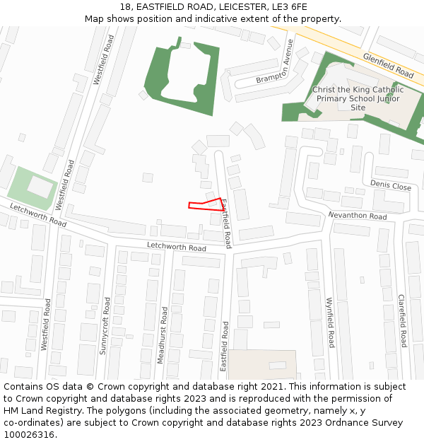 18, EASTFIELD ROAD, LEICESTER, LE3 6FE: Location map and indicative extent of plot