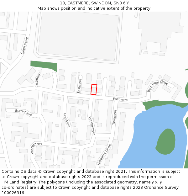 18, EASTMERE, SWINDON, SN3 6JY: Location map and indicative extent of plot