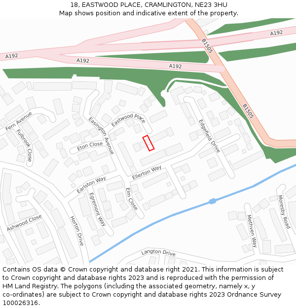 18, EASTWOOD PLACE, CRAMLINGTON, NE23 3HU: Location map and indicative extent of plot