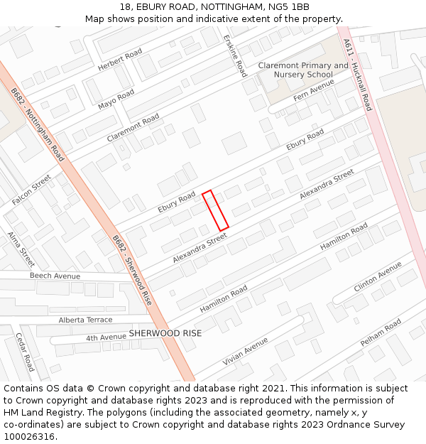 18, EBURY ROAD, NOTTINGHAM, NG5 1BB: Location map and indicative extent of plot