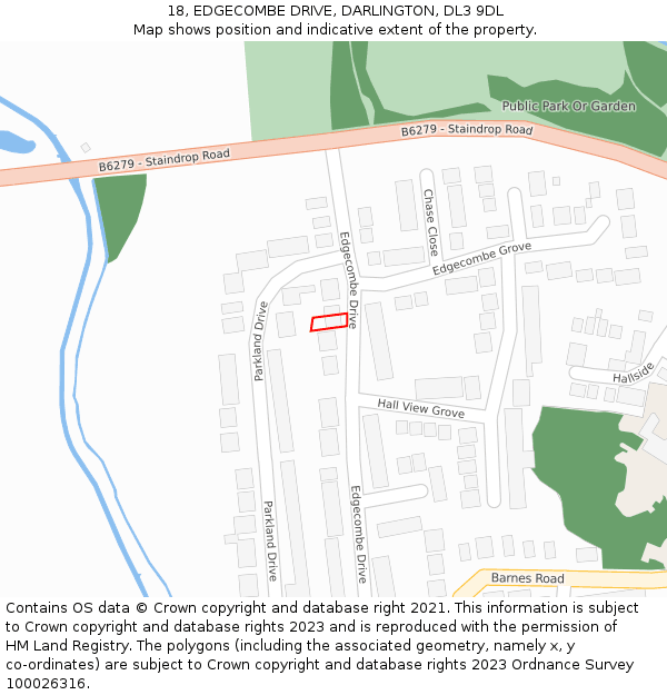 18, EDGECOMBE DRIVE, DARLINGTON, DL3 9DL: Location map and indicative extent of plot