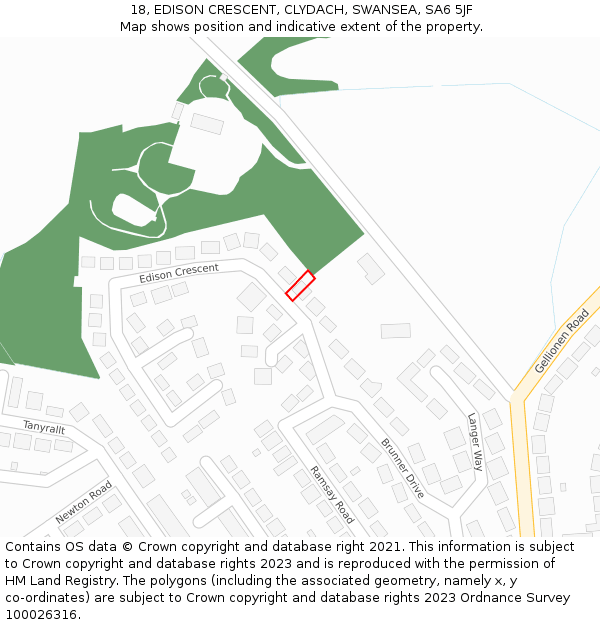 18, EDISON CRESCENT, CLYDACH, SWANSEA, SA6 5JF: Location map and indicative extent of plot