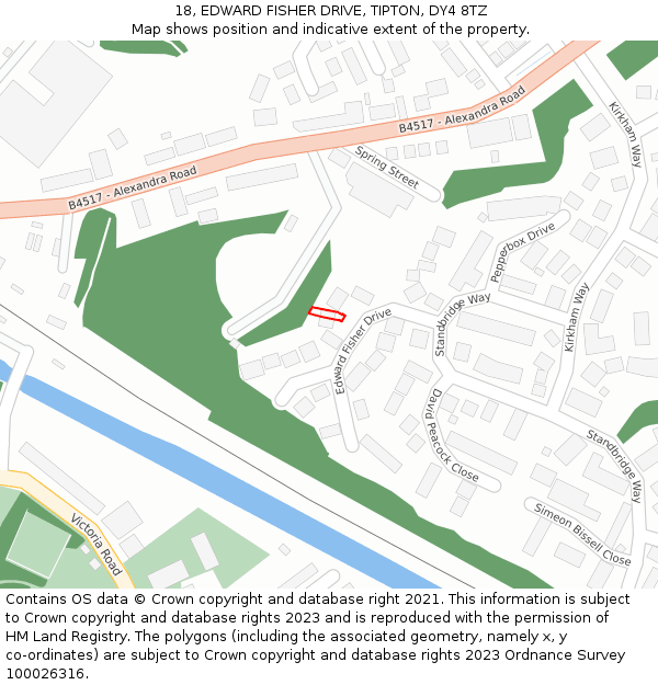 18, EDWARD FISHER DRIVE, TIPTON, DY4 8TZ: Location map and indicative extent of plot