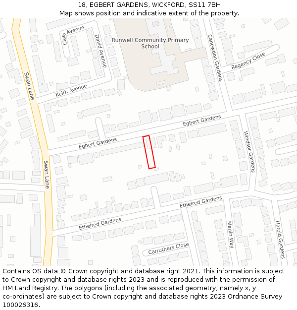 18, EGBERT GARDENS, WICKFORD, SS11 7BH: Location map and indicative extent of plot