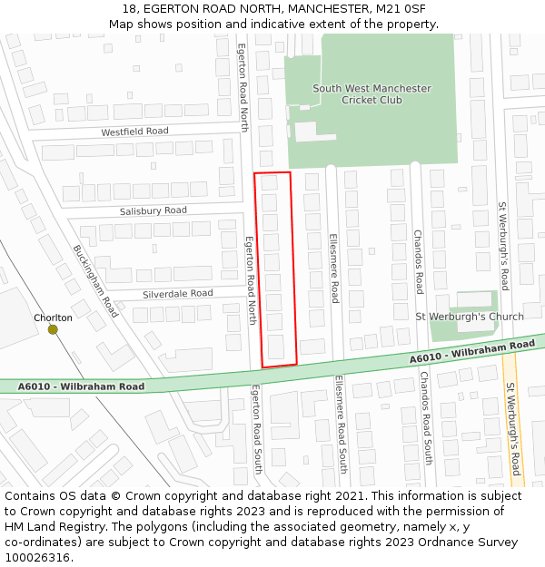 18, EGERTON ROAD NORTH, MANCHESTER, M21 0SF: Location map and indicative extent of plot