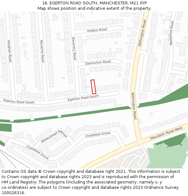 18, EGERTON ROAD SOUTH, MANCHESTER, M21 0YP: Location map and indicative extent of plot