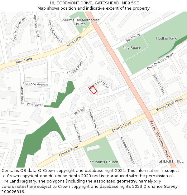 18, EGREMONT DRIVE, GATESHEAD, NE9 5SE: Location map and indicative extent of plot