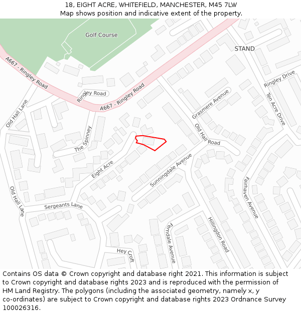 18, EIGHT ACRE, WHITEFIELD, MANCHESTER, M45 7LW: Location map and indicative extent of plot