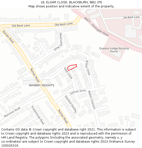 18, ELGAR CLOSE, BLACKBURN, BB2 3TE: Location map and indicative extent of plot