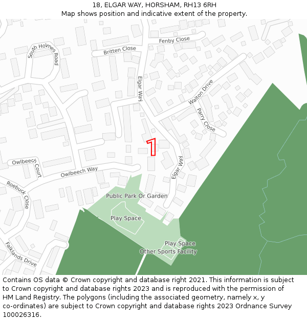 18, ELGAR WAY, HORSHAM, RH13 6RH: Location map and indicative extent of plot