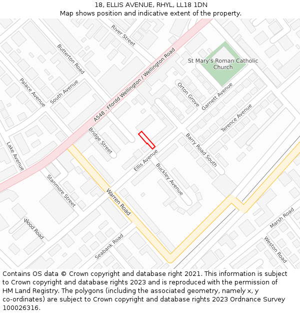 18, ELLIS AVENUE, RHYL, LL18 1DN: Location map and indicative extent of plot