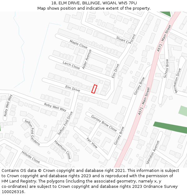 18, ELM DRIVE, BILLINGE, WIGAN, WN5 7PU: Location map and indicative extent of plot