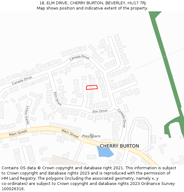 18, ELM DRIVE, CHERRY BURTON, BEVERLEY, HU17 7RJ: Location map and indicative extent of plot