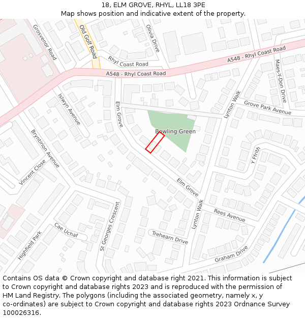 18, ELM GROVE, RHYL, LL18 3PE: Location map and indicative extent of plot