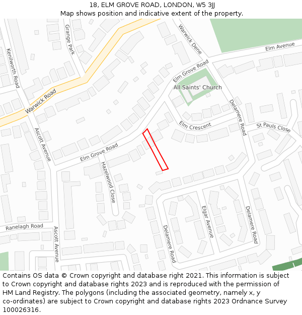 18, ELM GROVE ROAD, LONDON, W5 3JJ: Location map and indicative extent of plot