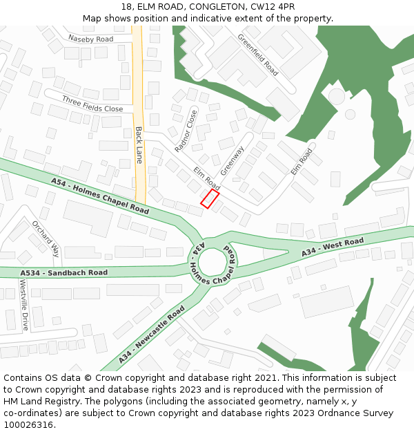 18, ELM ROAD, CONGLETON, CW12 4PR: Location map and indicative extent of plot