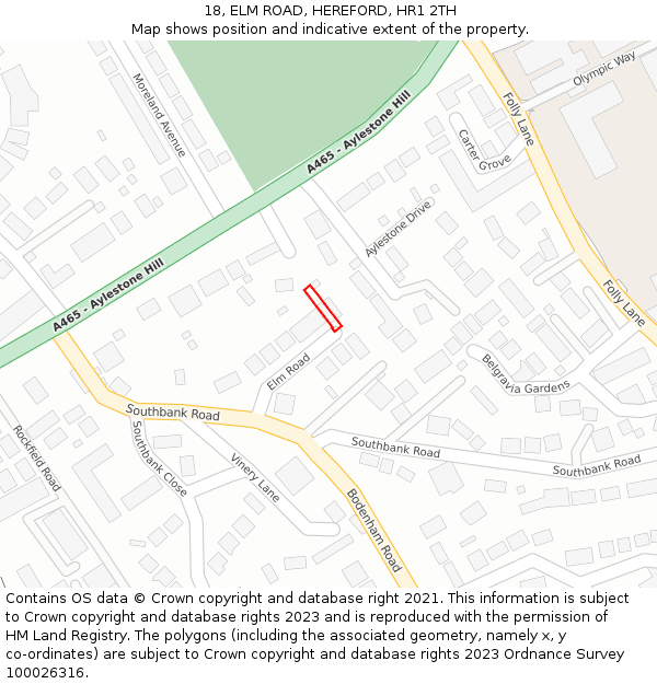 18, ELM ROAD, HEREFORD, HR1 2TH: Location map and indicative extent of plot