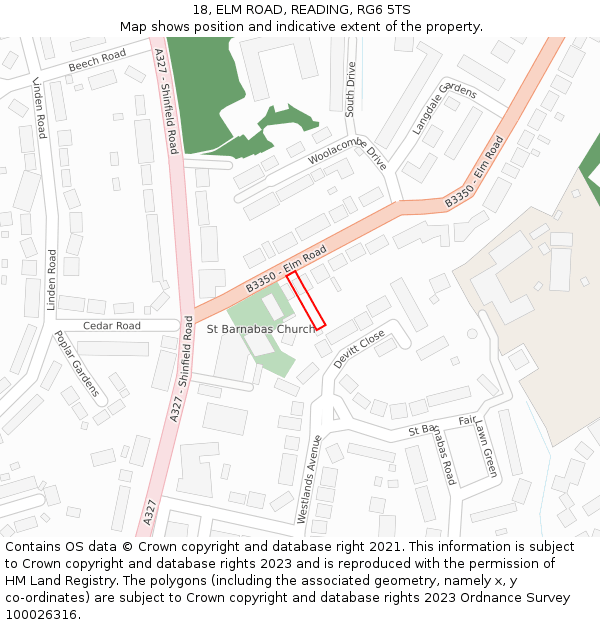 18, ELM ROAD, READING, RG6 5TS: Location map and indicative extent of plot