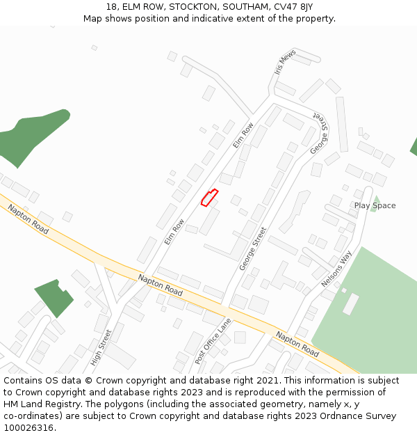 18, ELM ROW, STOCKTON, SOUTHAM, CV47 8JY: Location map and indicative extent of plot