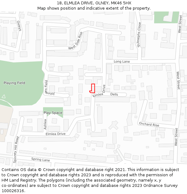 18, ELMLEA DRIVE, OLNEY, MK46 5HX: Location map and indicative extent of plot