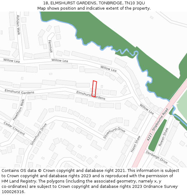 18, ELMSHURST GARDENS, TONBRIDGE, TN10 3QU: Location map and indicative extent of plot