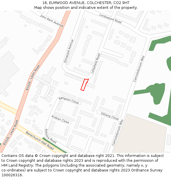 18, ELMWOOD AVENUE, COLCHESTER, CO2 9HT: Location map and indicative extent of plot