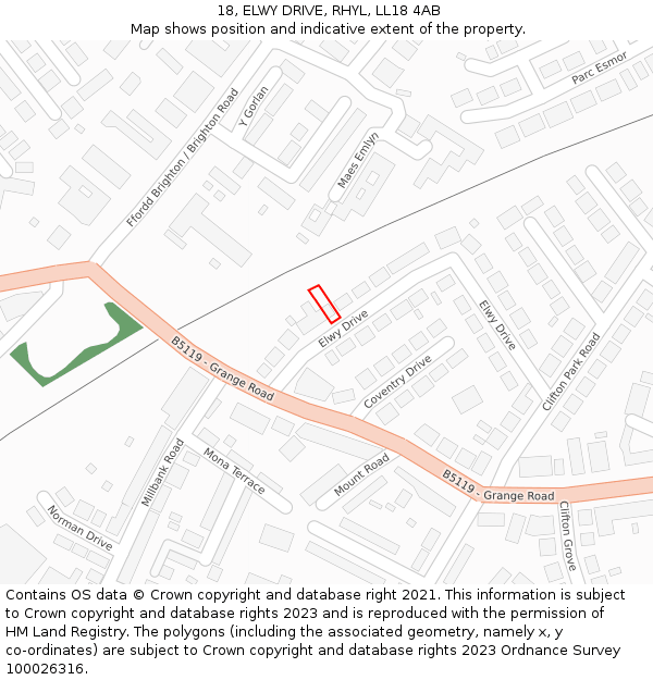 18, ELWY DRIVE, RHYL, LL18 4AB: Location map and indicative extent of plot