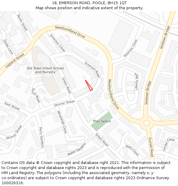18, EMERSON ROAD, POOLE, BH15 1QT: Location map and indicative extent of plot