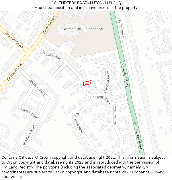 18, ENDERBY ROAD, LUTON, LU3 2HQ: Location map and indicative extent of plot