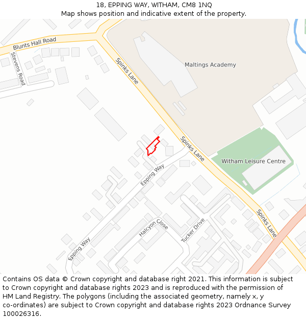 18, EPPING WAY, WITHAM, CM8 1NQ: Location map and indicative extent of plot