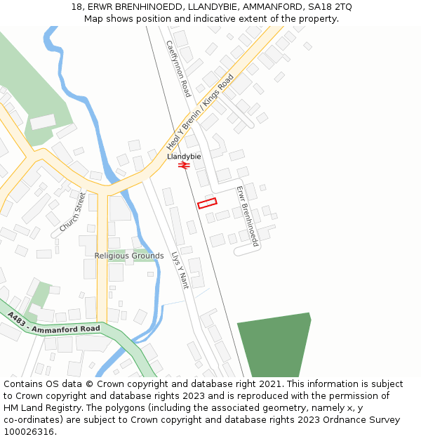 18, ERWR BRENHINOEDD, LLANDYBIE, AMMANFORD, SA18 2TQ: Location map and indicative extent of plot