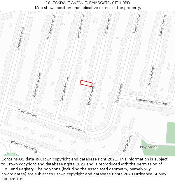 18, ESKDALE AVENUE, RAMSGATE, CT11 0PD: Location map and indicative extent of plot