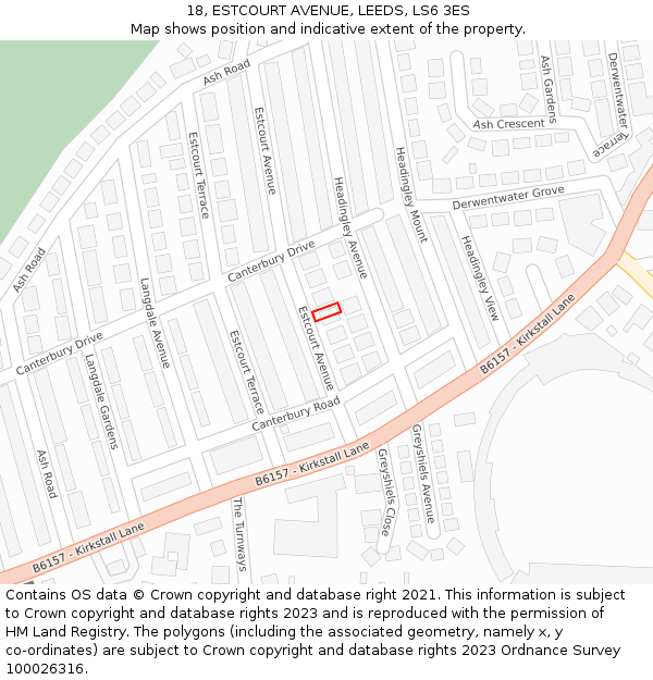 18, ESTCOURT AVENUE, LEEDS, LS6 3ES: Location map and indicative extent of plot