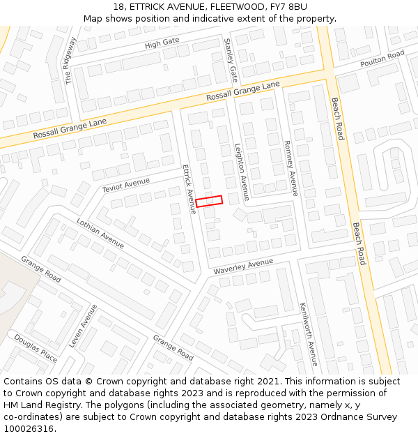 18, ETTRICK AVENUE, FLEETWOOD, FY7 8BU: Location map and indicative extent of plot