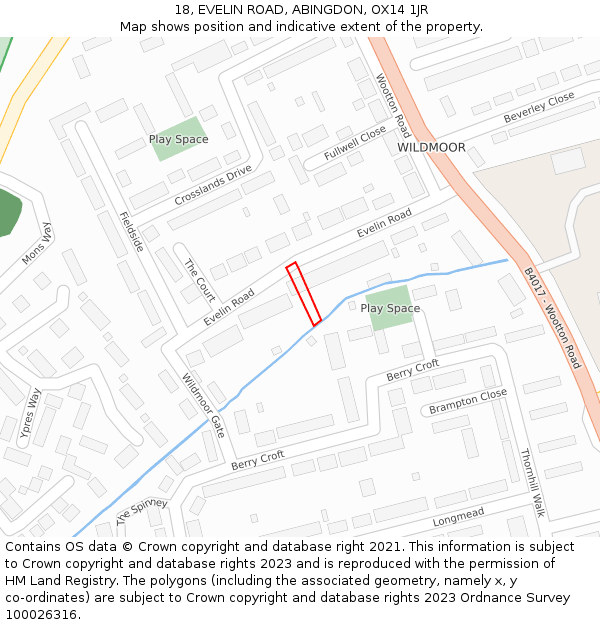 18, EVELIN ROAD, ABINGDON, OX14 1JR: Location map and indicative extent of plot