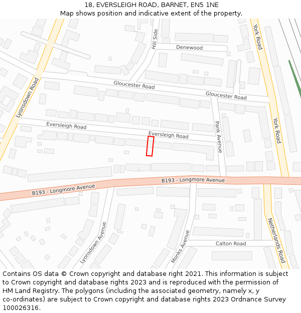 18, EVERSLEIGH ROAD, BARNET, EN5 1NE: Location map and indicative extent of plot