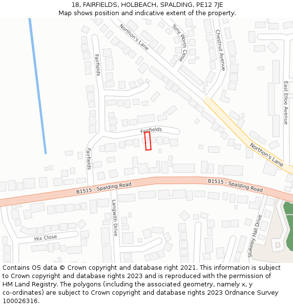 18, FAIRFIELDS, HOLBEACH, SPALDING, PE12 7JE: Location map and indicative extent of plot