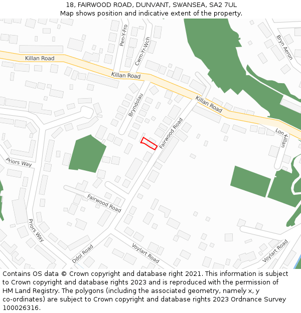 18, FAIRWOOD ROAD, DUNVANT, SWANSEA, SA2 7UL: Location map and indicative extent of plot