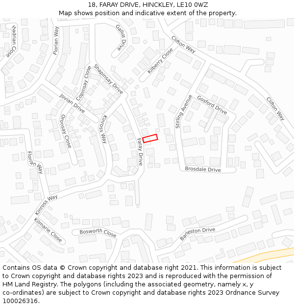 18, FARAY DRIVE, HINCKLEY, LE10 0WZ: Location map and indicative extent of plot