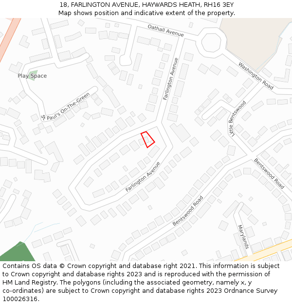 18, FARLINGTON AVENUE, HAYWARDS HEATH, RH16 3EY: Location map and indicative extent of plot