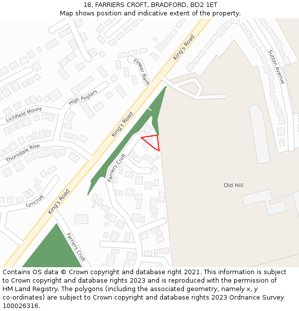18, FARRIERS CROFT, BRADFORD, BD2 1ET: Location map and indicative extent of plot