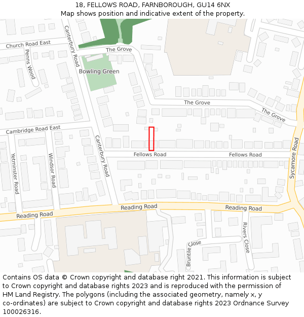 18, FELLOWS ROAD, FARNBOROUGH, GU14 6NX: Location map and indicative extent of plot