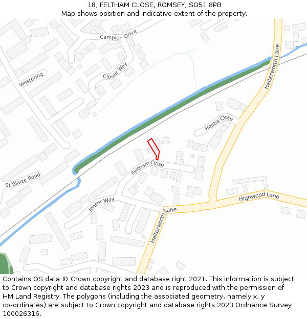 18, FELTHAM CLOSE, ROMSEY, SO51 8PB: Location map and indicative extent of plot