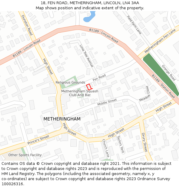 18, FEN ROAD, METHERINGHAM, LINCOLN, LN4 3AA: Location map and indicative extent of plot