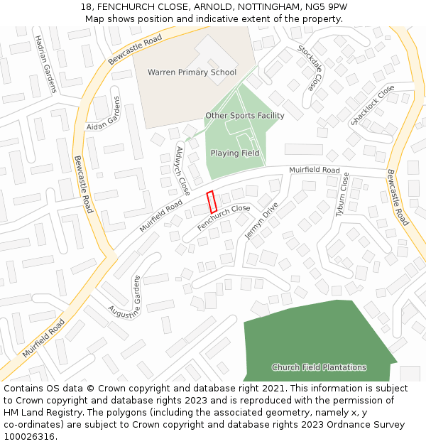 18, FENCHURCH CLOSE, ARNOLD, NOTTINGHAM, NG5 9PW: Location map and indicative extent of plot