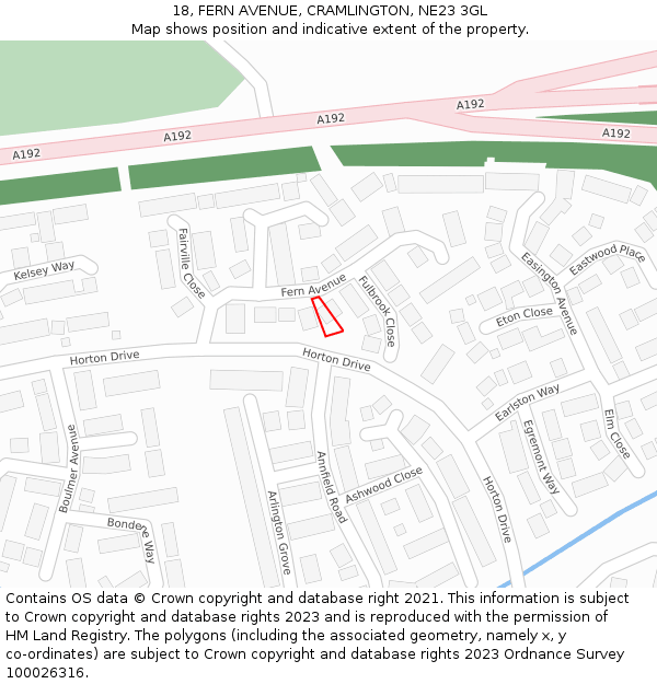 18, FERN AVENUE, CRAMLINGTON, NE23 3GL: Location map and indicative extent of plot