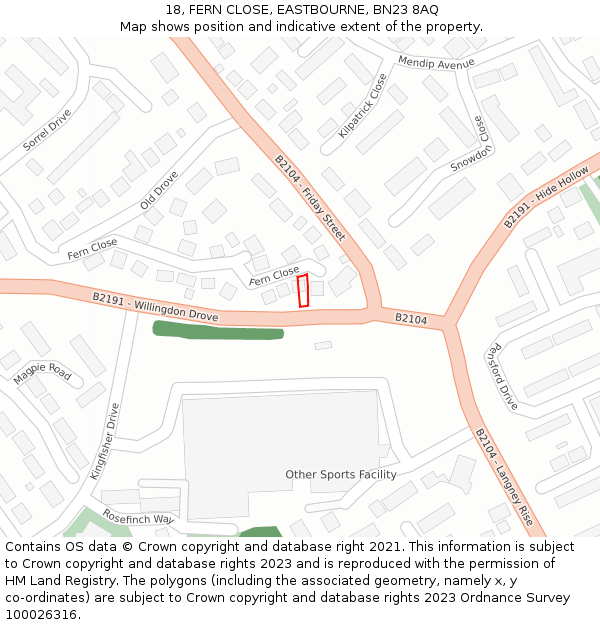 18, FERN CLOSE, EASTBOURNE, BN23 8AQ: Location map and indicative extent of plot