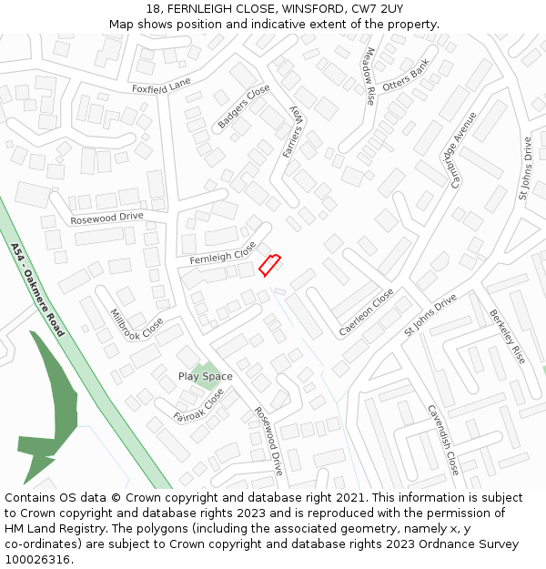 18, FERNLEIGH CLOSE, WINSFORD, CW7 2UY: Location map and indicative extent of plot