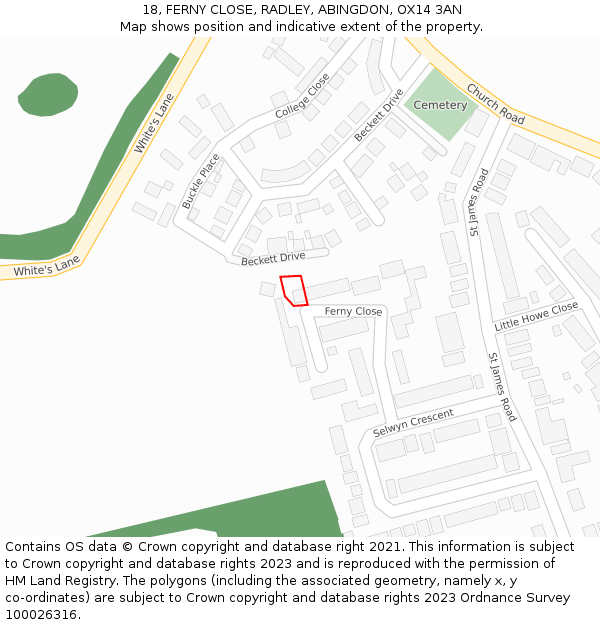 18, FERNY CLOSE, RADLEY, ABINGDON, OX14 3AN: Location map and indicative extent of plot