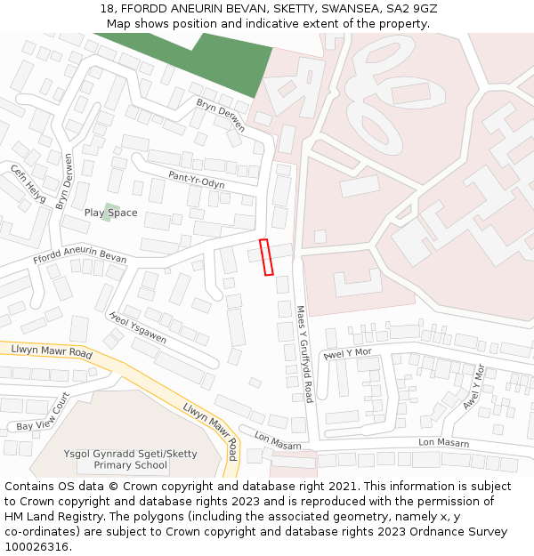 18, FFORDD ANEURIN BEVAN, SKETTY, SWANSEA, SA2 9GZ: Location map and indicative extent of plot